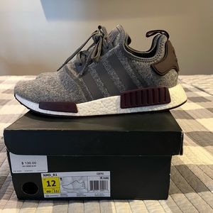Adidas NMD R1- Wool Grey Four Maroon- Size 12
